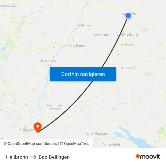 Heilbronn to Bad Bellingen map