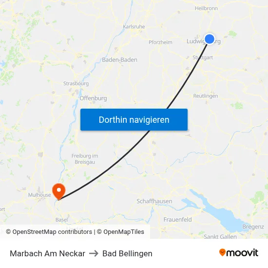 Marbach Am Neckar to Bad Bellingen map
