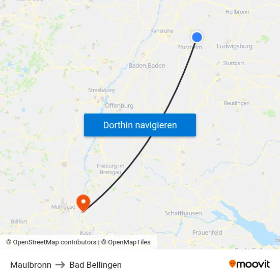 Maulbronn to Bad Bellingen map