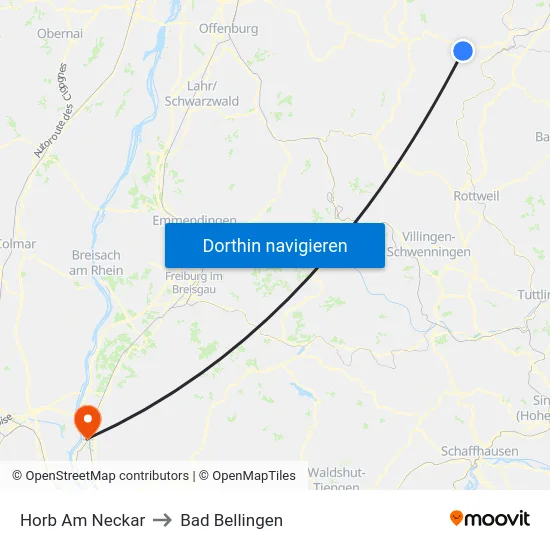 Horb Am Neckar to Bad Bellingen map
