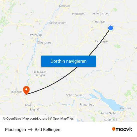 Plochingen to Bad Bellingen map