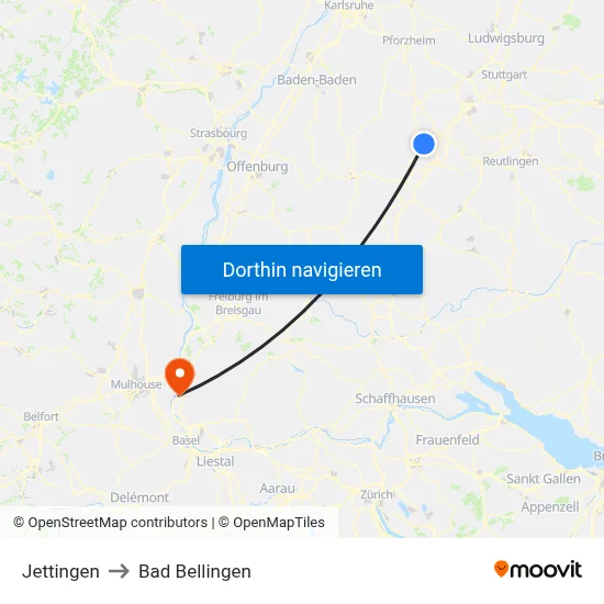 Jettingen to Bad Bellingen map