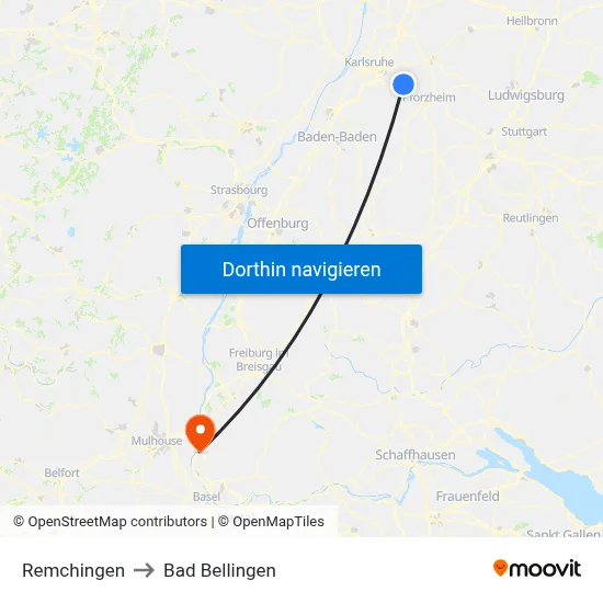 Remchingen to Bad Bellingen map