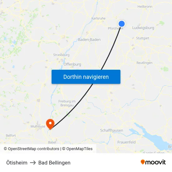 Ötisheim to Bad Bellingen map