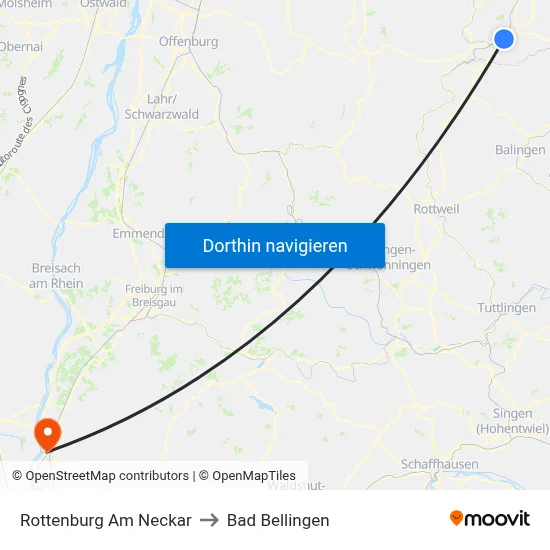 Rottenburg Am Neckar to Bad Bellingen map
