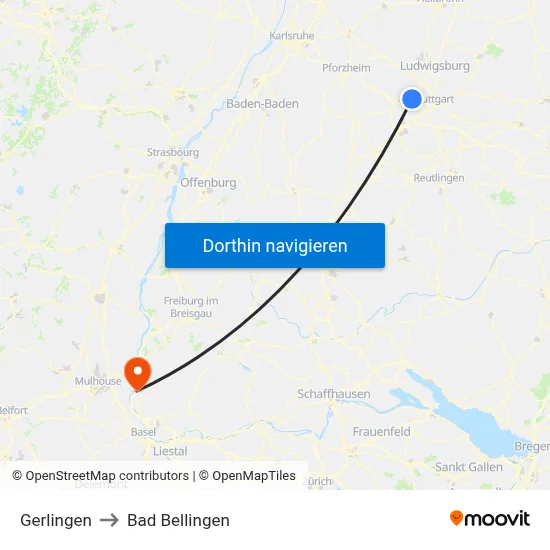 Gerlingen to Bad Bellingen map