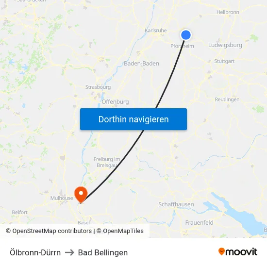 Ölbronn-Dürrn to Bad Bellingen map