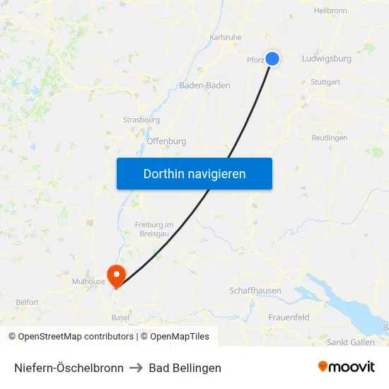 Niefern-Öschelbronn to Bad Bellingen map