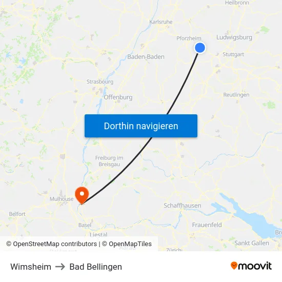 Wimsheim to Bad Bellingen map