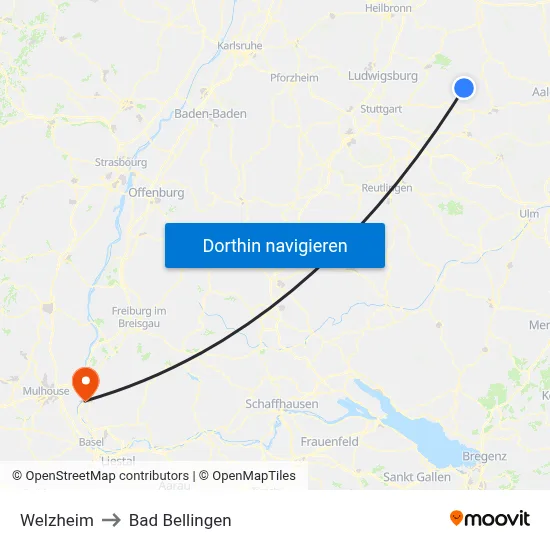 Welzheim to Bad Bellingen map