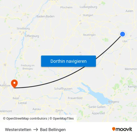 Westerstetten to Bad Bellingen map
