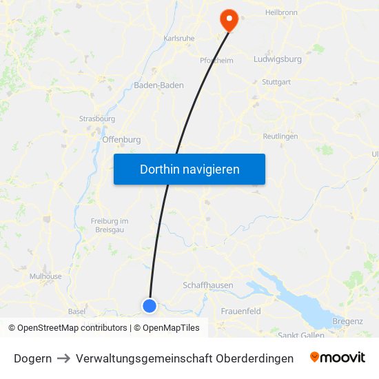 Dogern to Verwaltungsgemeinschaft Oberderdingen map