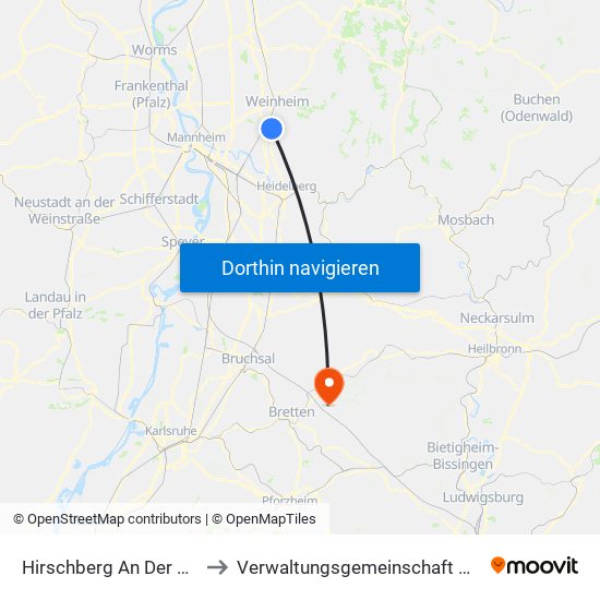 Hirschberg An Der Bergstraße to Verwaltungsgemeinschaft Oberderdingen map