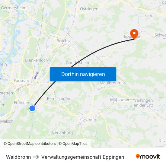 Waldbronn to Verwaltungsgemeinschaft Eppingen map