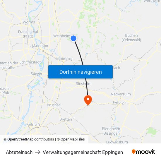 Abtsteinach to Verwaltungsgemeinschaft Eppingen map