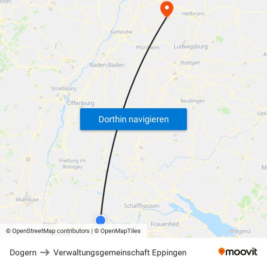 Dogern to Verwaltungsgemeinschaft Eppingen map