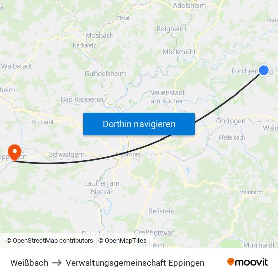 Weißbach to Verwaltungsgemeinschaft Eppingen map