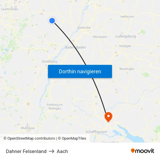 Dahner Felsenland to Aach map