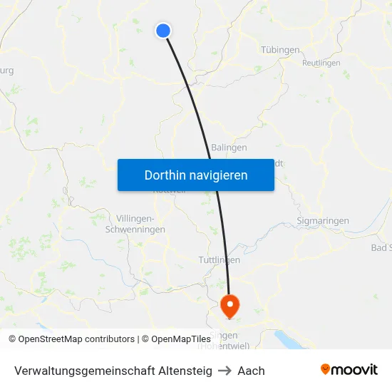 Verwaltungsgemeinschaft Altensteig to Aach map