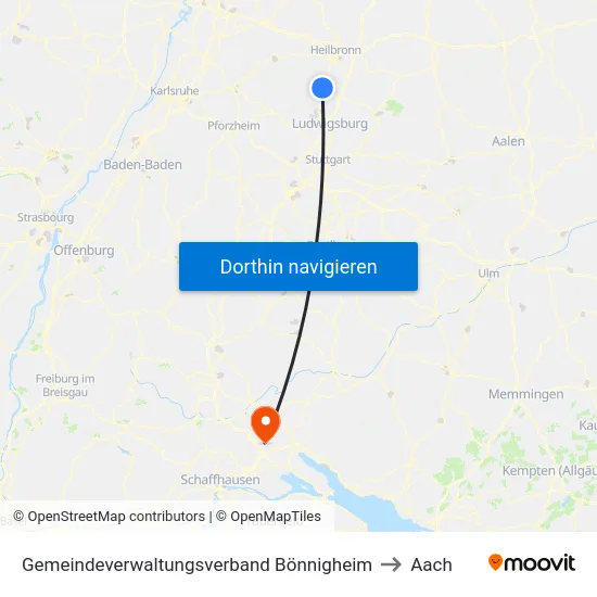 Gemeindeverwaltungsverband Bönnigheim to Aach map
