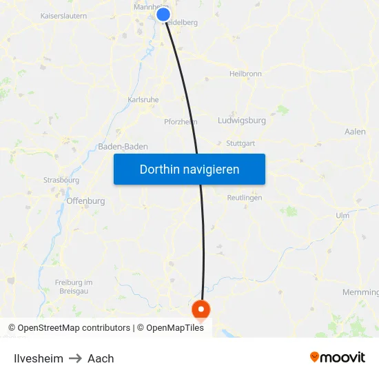 Ilvesheim to Aach map