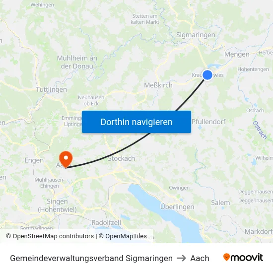 Gemeindeverwaltungsverband Sigmaringen to Aach map