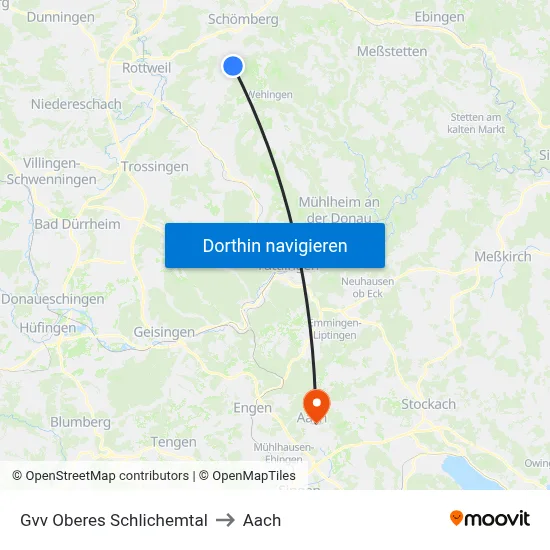 Gvv Oberes Schlichemtal to Aach map