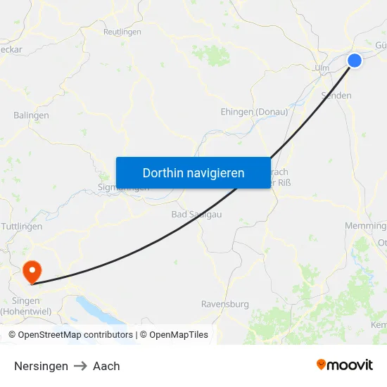 Nersingen to Aach map