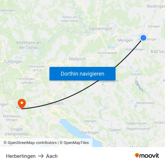 Herbertingen to Aach map