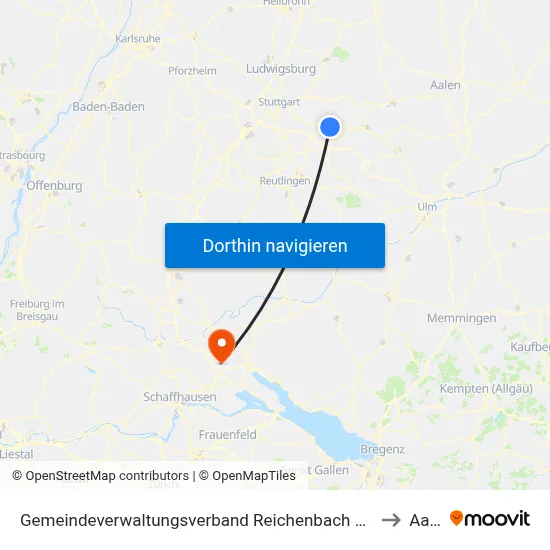 Gemeindeverwaltungsverband Reichenbach An Der Fils to Aach map