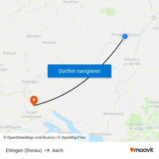 Ehingen (Donau) to Aach map