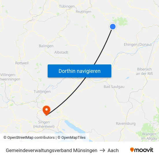 Gemeindeverwaltungsverband Münsingen to Aach map