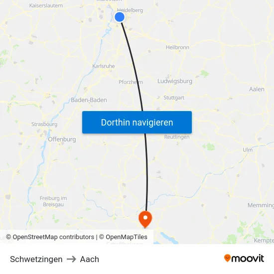 Schwetzingen to Aach map