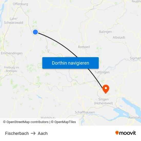 Fischerbach to Aach map