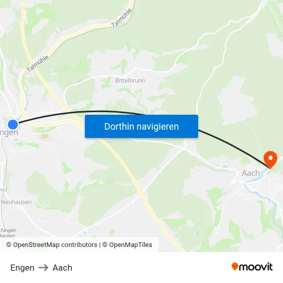 Engen to Aach map