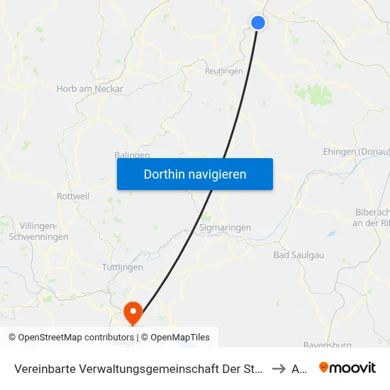 Vereinbarte Verwaltungsgemeinschaft Der Stadt Nürtingen to Aach map