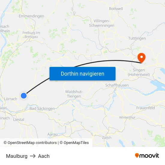 Maulburg to Aach map