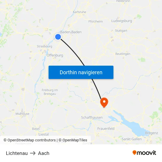 Lichtenau to Aach map