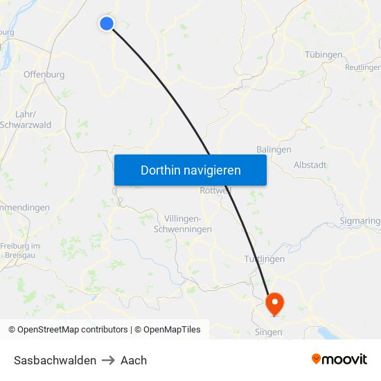 Sasbachwalden to Aach map