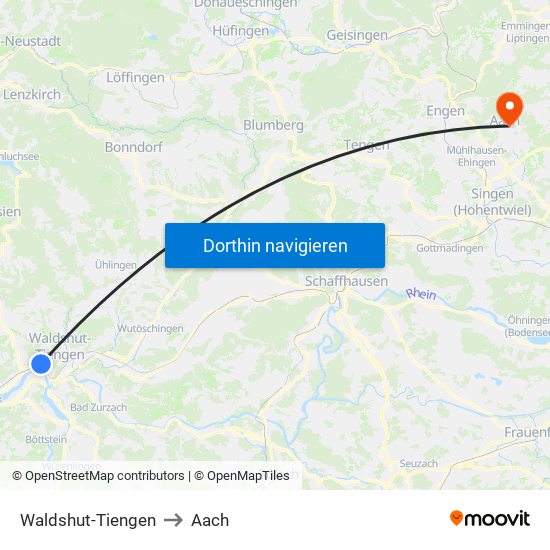 Waldshut-Tiengen to Aach map