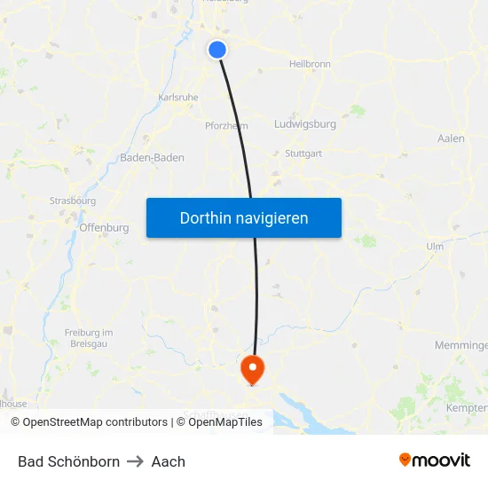 Bad Schönborn to Aach map