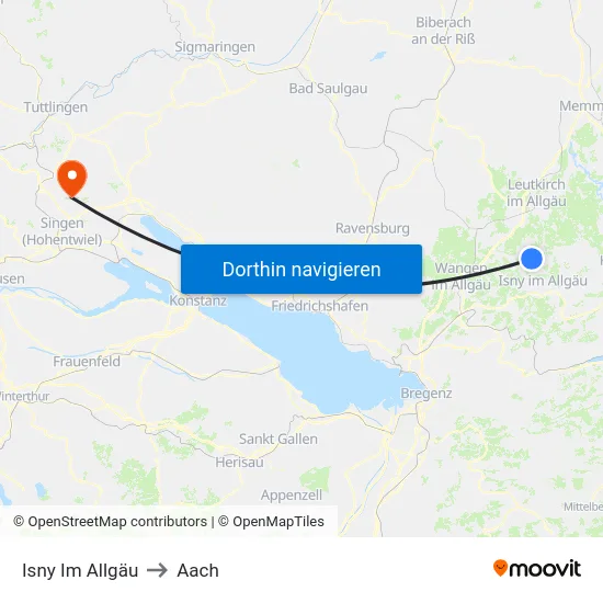 Isny Im Allgäu to Aach map