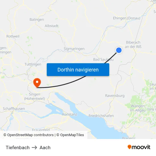 Tiefenbach to Aach map