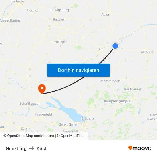 Günzburg to Aach map