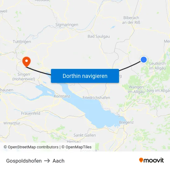 Gospoldshofen to Aach map