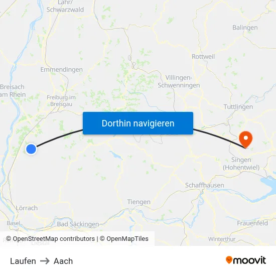 Laufen to Aach map