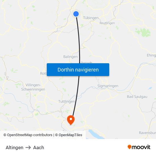 Altingen to Aach map