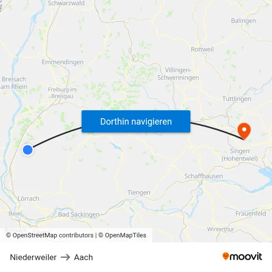 Niederweiler to Aach map