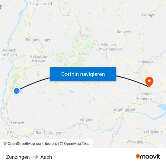Zunzingen to Aach map