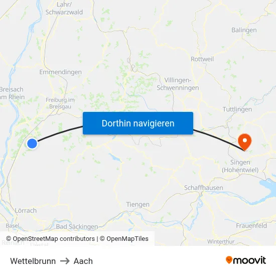 Wettelbrunn to Aach map